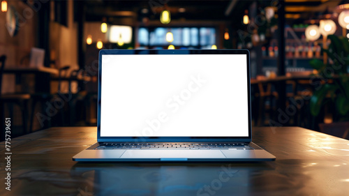 The laptop opens with a white screen for mock-up. PNG transparent.   © DYNECREATIVE