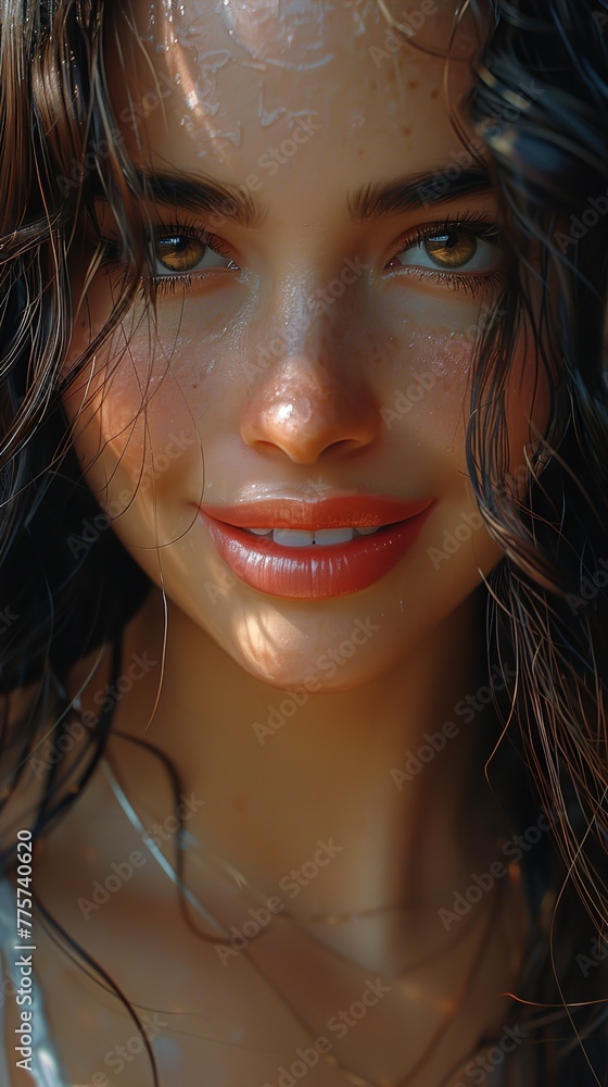 Capturing the elegance of a woman's gentle smile, radiating warmth and kindness. Every curve of her lips tells a story of joy and contentment. Capturing the elegance of a woman's gentle smile, radiating warmth and kindness. Every curve of her lips tells a story of joy and contentment.