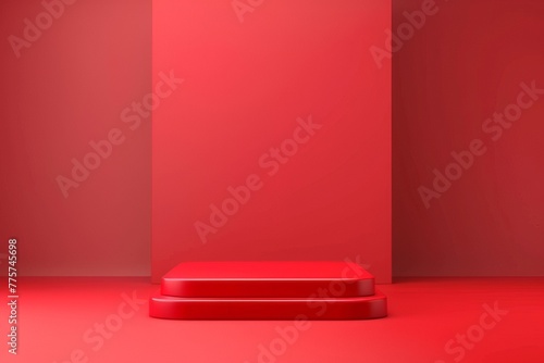 The striking red background made the stage empty. Suitable for product presentation