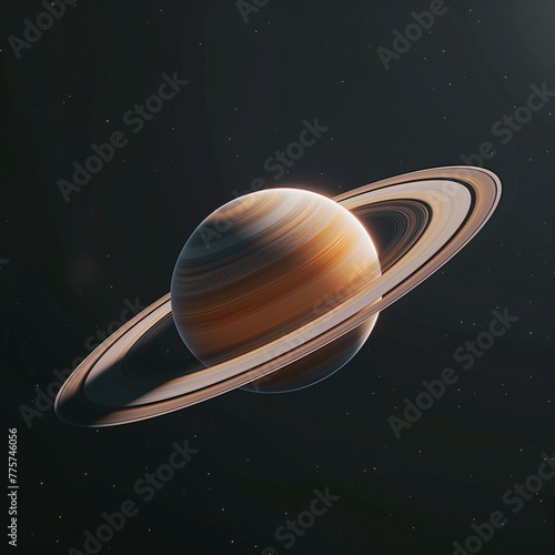 Hyper-realistic view of planet Saturnus with its rings, surface details in high resolution, black space background. photo