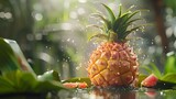 Pineapple with water drops on natural background