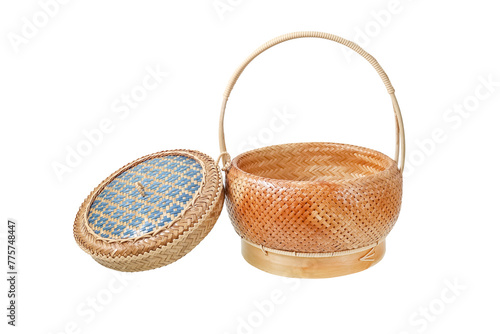 Handmade bamboo weave basket. Thai style design Isolated on white background