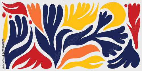 Natural hand drawn pattern design with leaves branch, flower. Simple contemporary style illustrated Design for fabric, print, cover, banner, wallpaper.