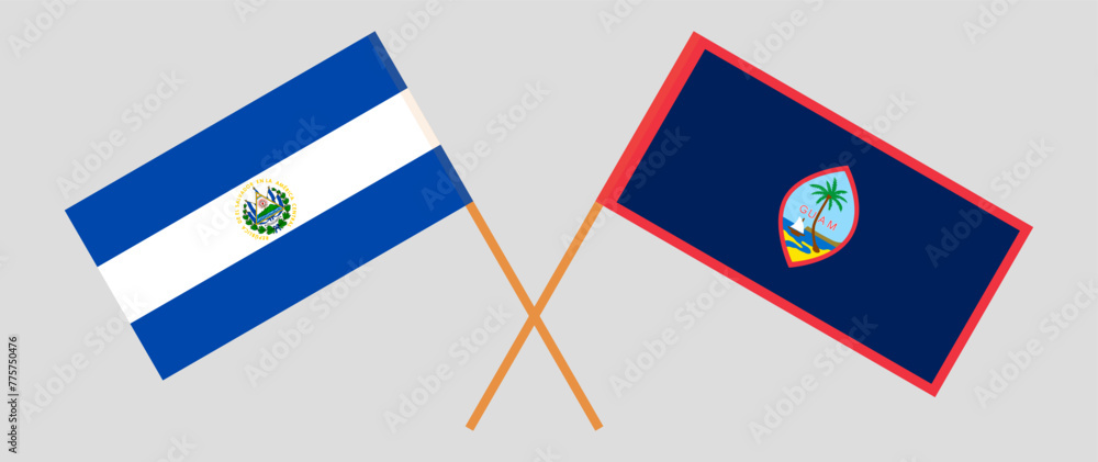 Crossed flags of Guam and El Salvador. Official colors. Correct proportion Crossed flags of Guam and El Salvador. Official colors. Correct proportion