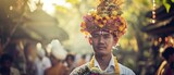 Traditional Balinese ceremony, man in national costume.