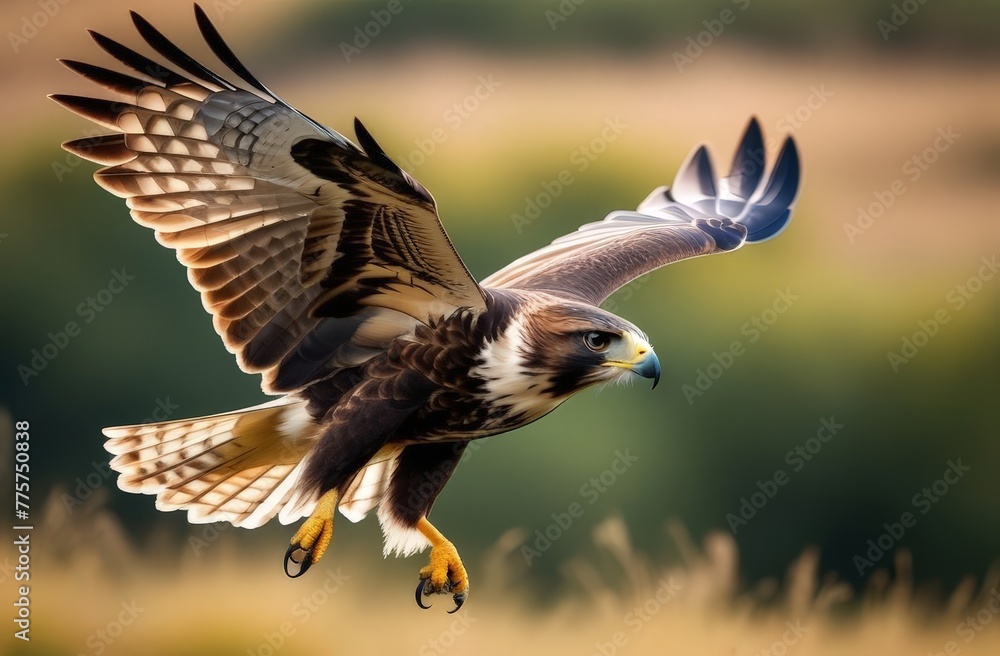 Fototapeta premium Bird of prey hawk in the process of flight close-up