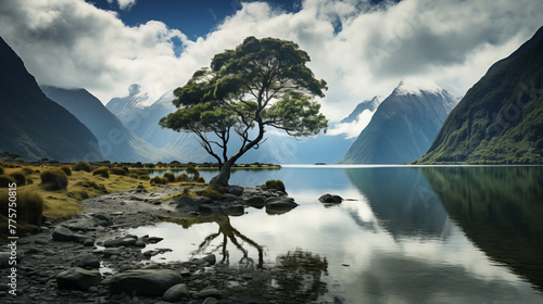 Nature's Tapestry: Milford Sound's Emerald Embrace - Trees, Mountains & Water