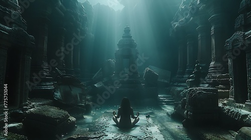 Yoga underwater, temple