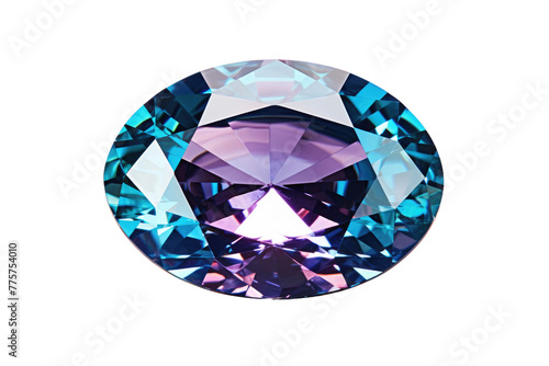 Enigmatic Blue and Purple Diamond Sparkling in White Space. White or PNG Transparent Background.