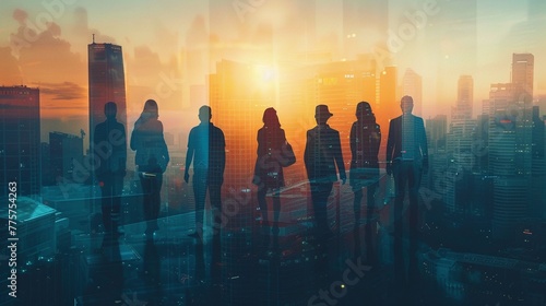 Business Partnership Agreement Concept | Silhouette of Business Team Standing Together photo
