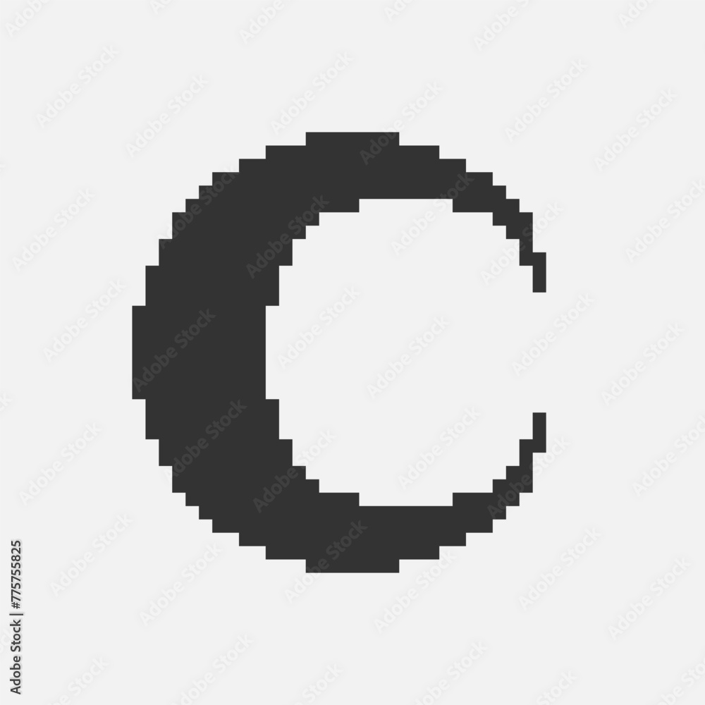black and white simple flat 1bit vector pixel art icon of crescent moon black and white simple flat 1bit vector pixel art icon of crescent moon