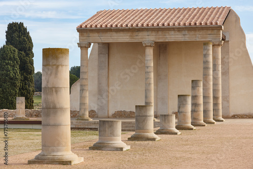 Empuries greek and romans archaeological ruins. Reconstructed forum. Catalonia, Spain photo