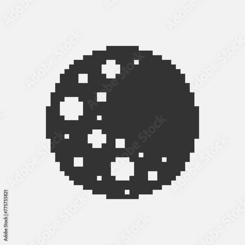 black and white simple flat 1bit vector pixel art icon of the round moon in the craters