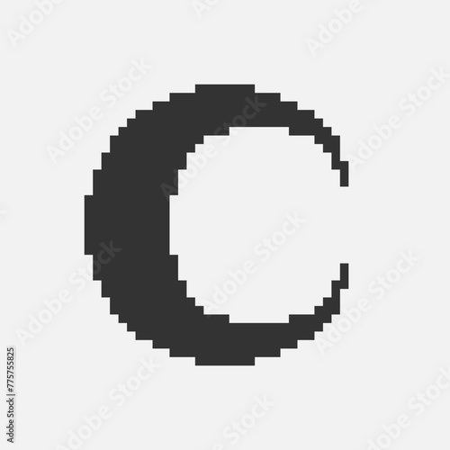 black and white simple flat 1bit vector pixel art icon of crescent moon