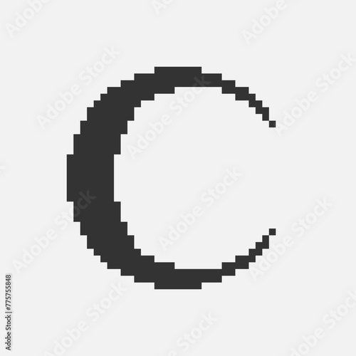 black and white simple flat 1bit vector pixel art icon of crescent moon. new moon