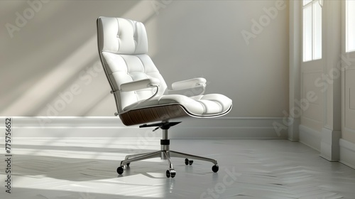 Stylish ergonomic office chair in a sleek white setup