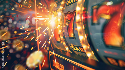 Vibrant gold Slot Machine with Bitcoin Symbols and Lucky Sevens. Concept banner for online casino using cryptocurrency in payments.