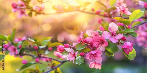 Pink flowers in full bloom on a tree branch during springtime