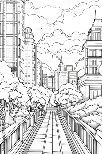 Cityscape at Sunset coloring page