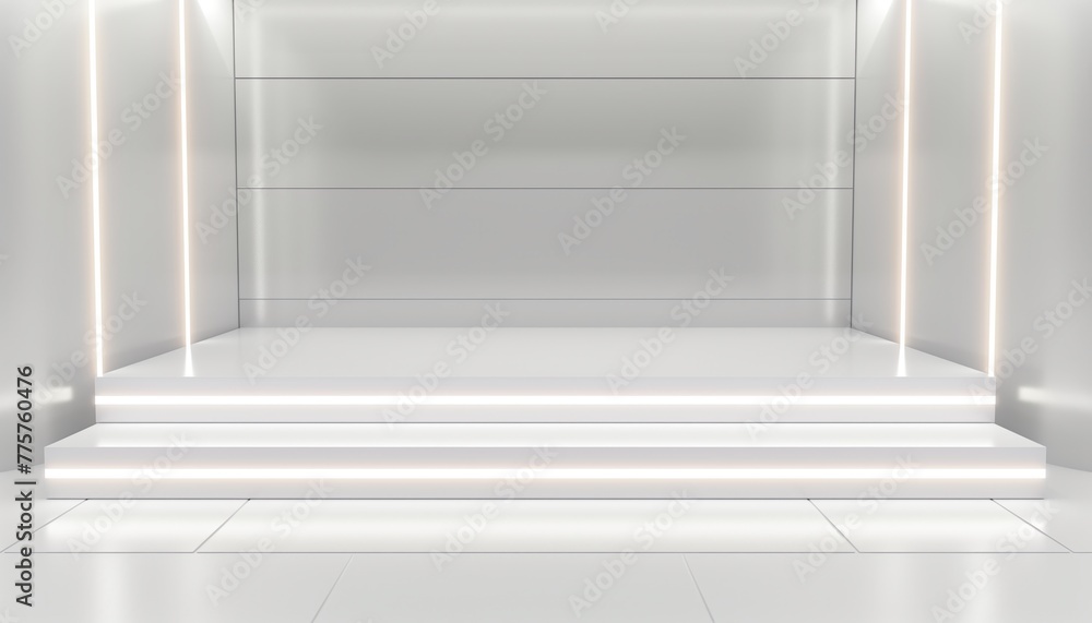3D render white podium with white neon lights 3D render white podium with white neon lights