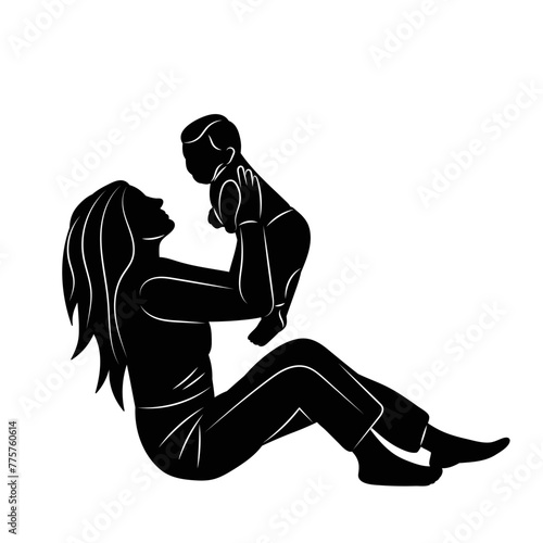 silhouette of mother with baby, on white background vector