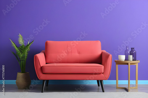 Comfortable armchair near color wall. 3d rendering.