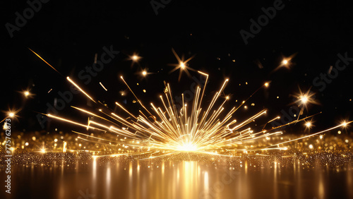 Beautiful luxury golden magic stardust particle path sparkling and falling. rays of light shine sparkling radiance. for Oscar awards ceremony event, Modern background, motion 