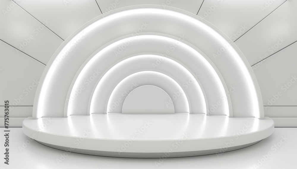 3D render white podium with white neon lights 3D render white podium with white neon lights