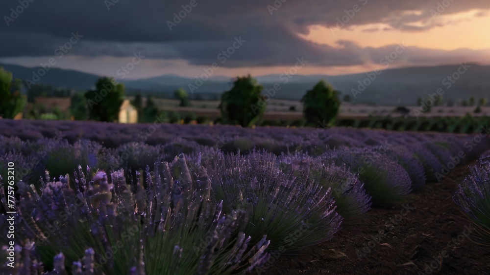 Fototapeta premium Lavender field sunset and lines