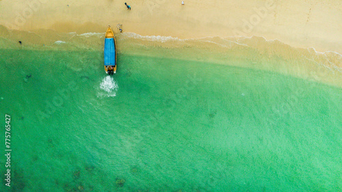 Aeriel view of beautiful scenery tropical sea view at Kapas Island(Cotton Island), Malaysia with white sandy beach and clear water.