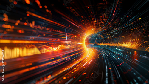 An image illustrating the concept of high-speed internet data flowing on a digital highway with vibrant light streams.