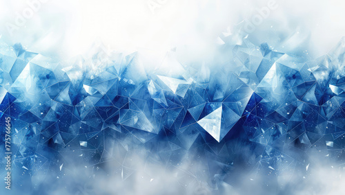 Abstract background with blue triangles and white geometric shapes, sparkles and light effects on a soft background. Created with Ai