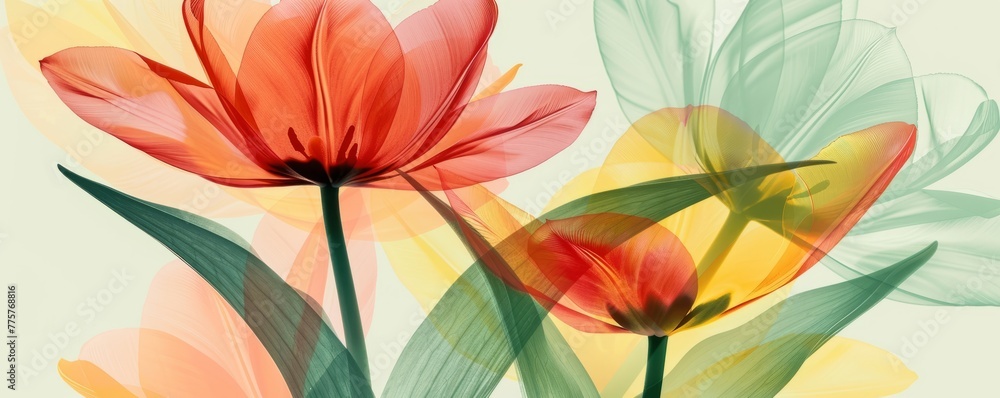 colorful red and yellowtulips pattern, wallpaper floral spring background
