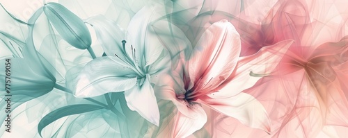 illustration x  ray style of giaconto lilies flowers on pastel background, for fashion, textile, print or wallpaper, greeting cards or posters photo