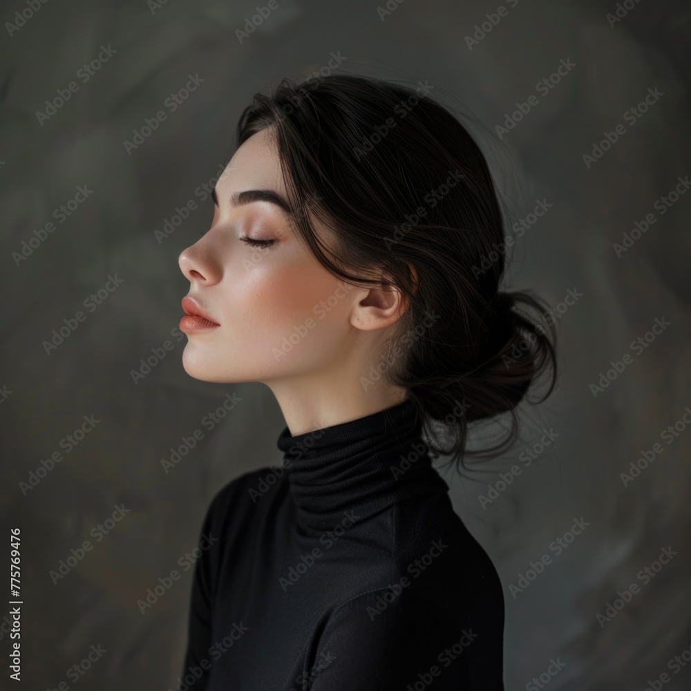 Fashion Black. Stunning Artistic Beauty: Beautiful Ballerina in Black Turtleneck