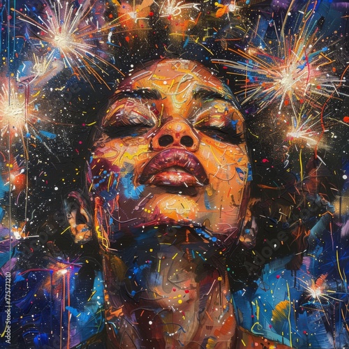 Vibrant Fireworks-Inspired Street Art Portrait
