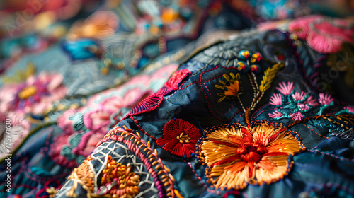 Detailed view of embroidery by a skilled seamstress, focusing on the art of pattern repair and the beauty of handmade service.