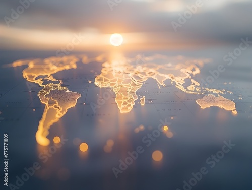 Illuminated World Map for Global Travel Planning and Business
