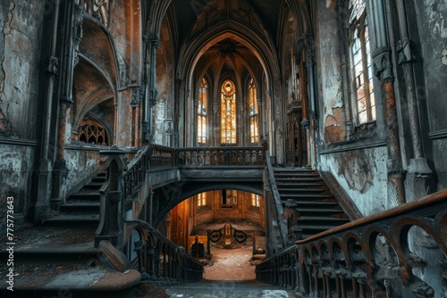 Desolate Abandoned gothic castle church. Ruin scary. Generate Ai
