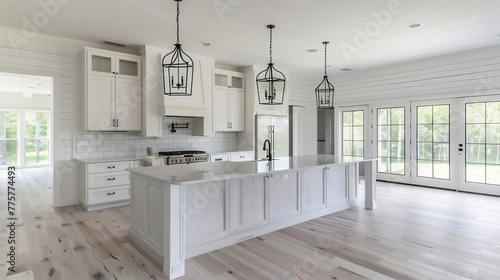 Wallpaper Mural white kitchen in a luxurious modern farmhouse, sunlight shining through a large window, fruit and sandwiches on the tables Torontodigital.ca