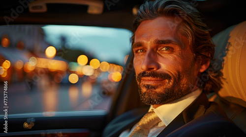 Businessman Enjoying Luxury Ride in High-End Car © l1gend