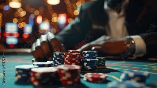 Gamble Shoot with Diverse Adults  Chips  Poker  and Risky Game Atmosphere