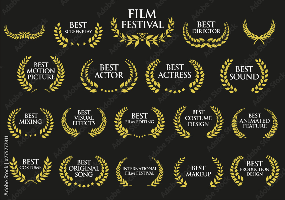 Collection of Award Laurel Wreaths for Cinema Festivals vector illustration