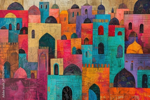 Labyrinthine Surreal arabian city town. Landscape nature. Generate Ai