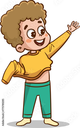  vector illustrations of children wearing clothes .children changing dresses and trousers.