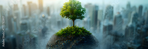 Icon reduce CO2 emission concept on the top view ,
A tree with a world map on it
 photo