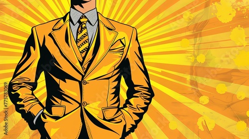 Yellow Suit in Comics Style with Space for Text