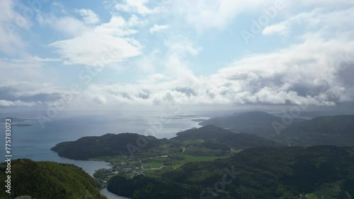 Drone video from viewpoint at Stolanuten hill top in Nedstrandfjorden. Next to Himakona. photo