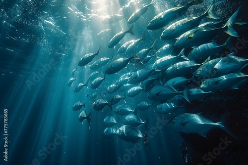 Large Group of Fish Swimming in the Ocean © D