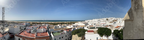 Panoramic view over the city and beach in Conil de la Frontera from Torre de Guzman in Spain